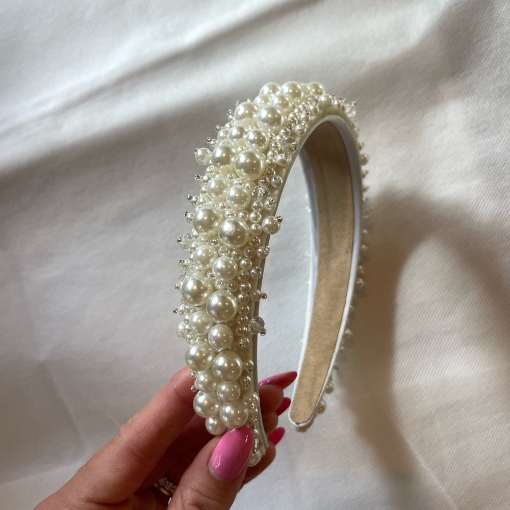 Handmade faux pearl wedding headband from Etsy
